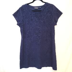 Lands’ End Women’s Large Blue Short Sleeve Shift Dress/Coverup Textured Leaf